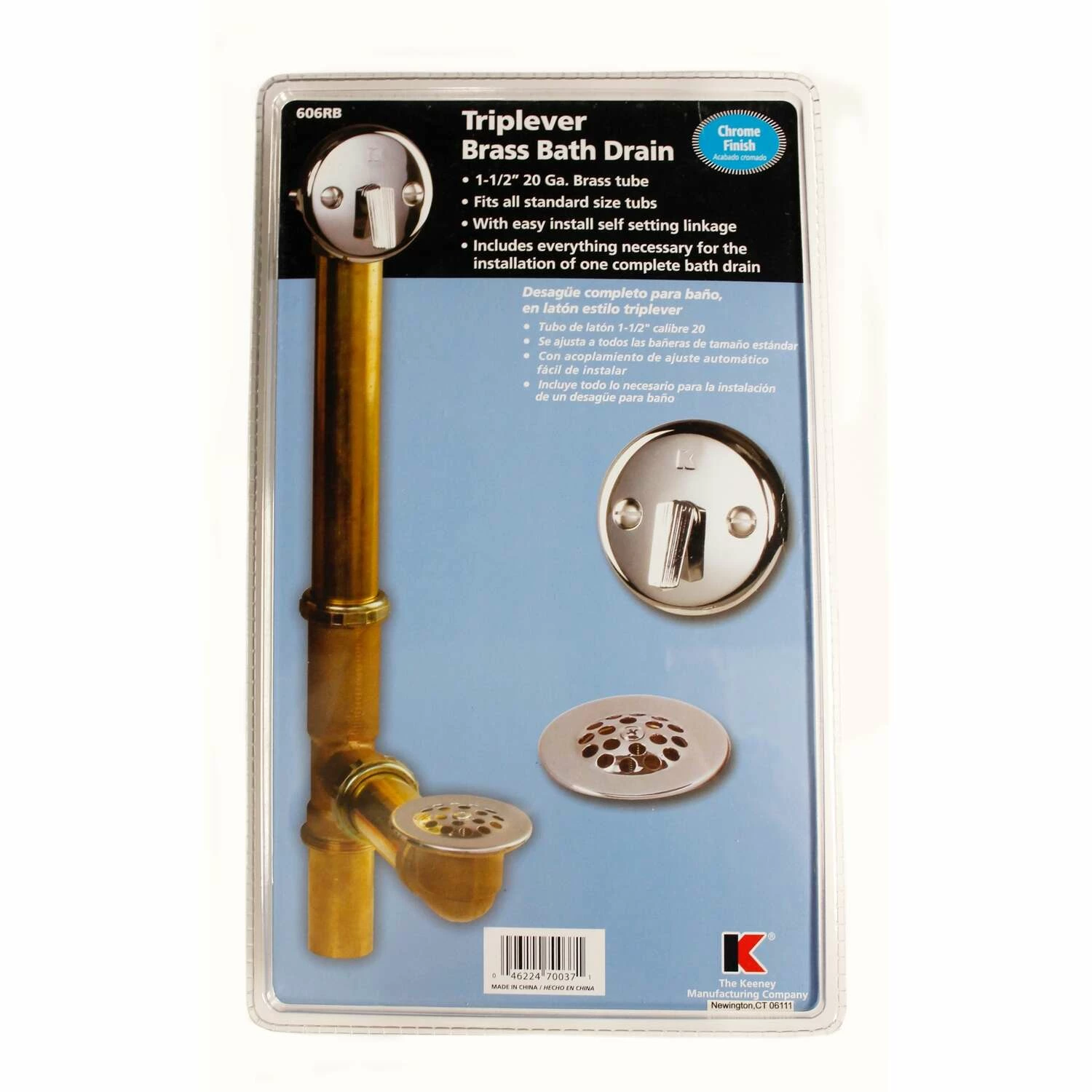 Keeney 1-1/2 In. D Chrome Brass Triplever Bath Drain - Image 3