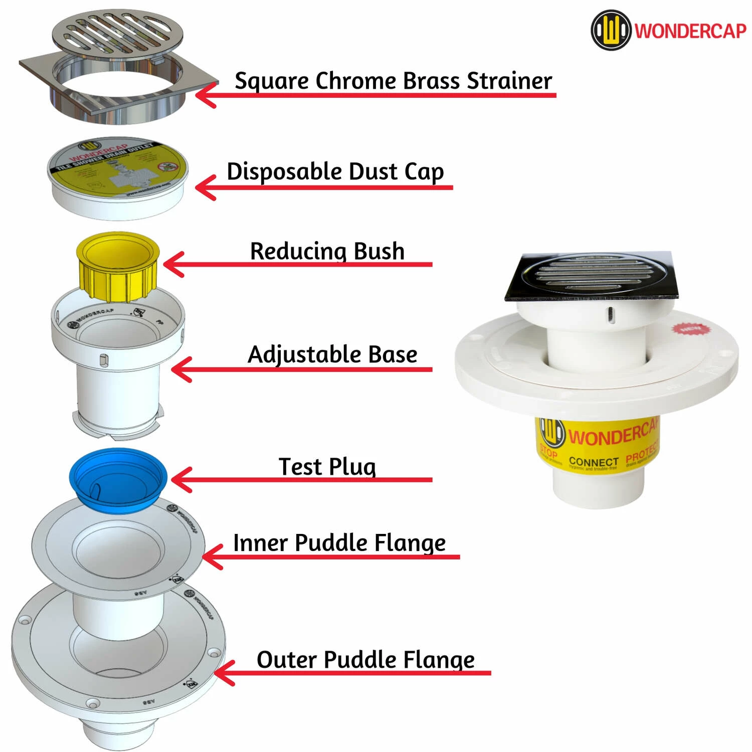 Wondercap 2 In. D Chrome ABS Tile Shower Drain Outlet - Image 2