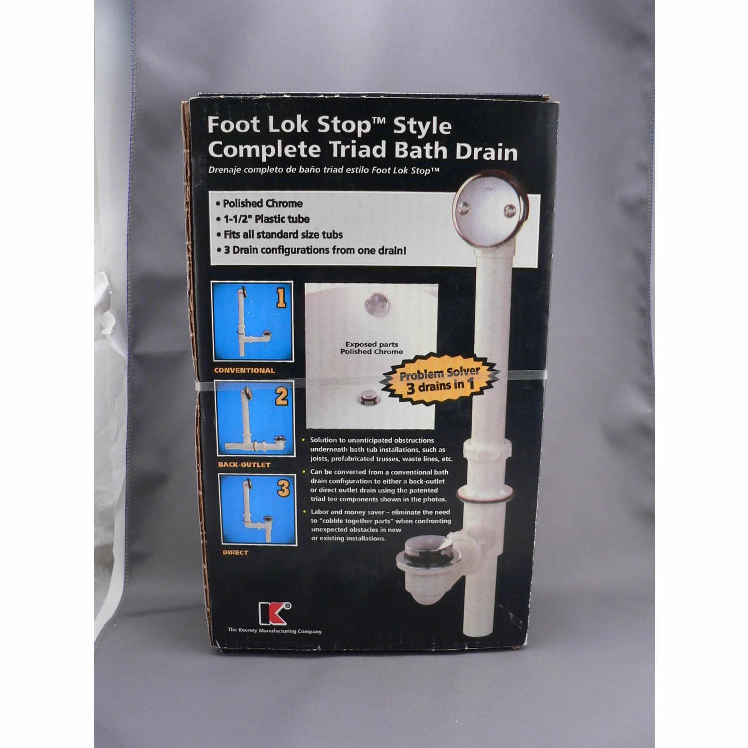 Keeney Foot Lok Stop 1-1/2 In. D Chrome Plastic Triad Bath Drain - Image 3
