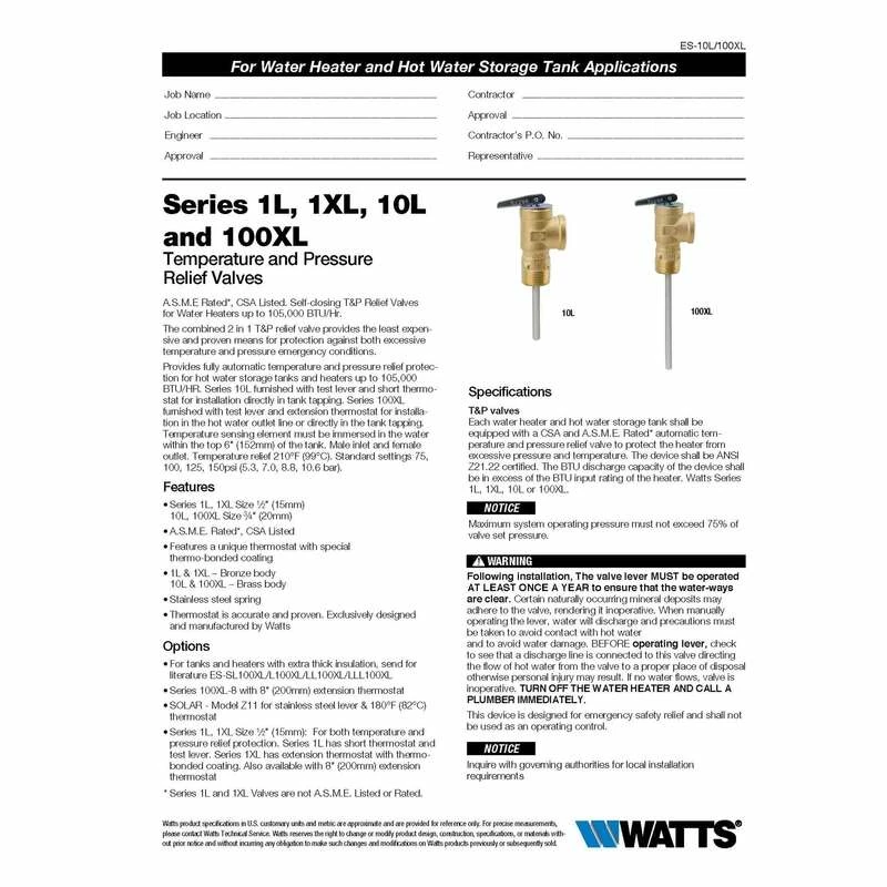 Watts 3/4 In. MNPT Brass Temperature And Pressure Relief Valve 3/4 In. FNPT 1 Pk - Image 2