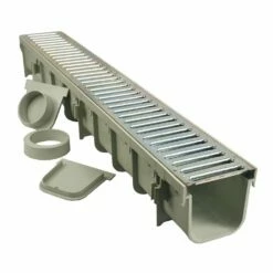 NDS Pro Series 39-3/8 In. Galvanized Light Gray Rectangle Steel Channel Grate And Drain Kit