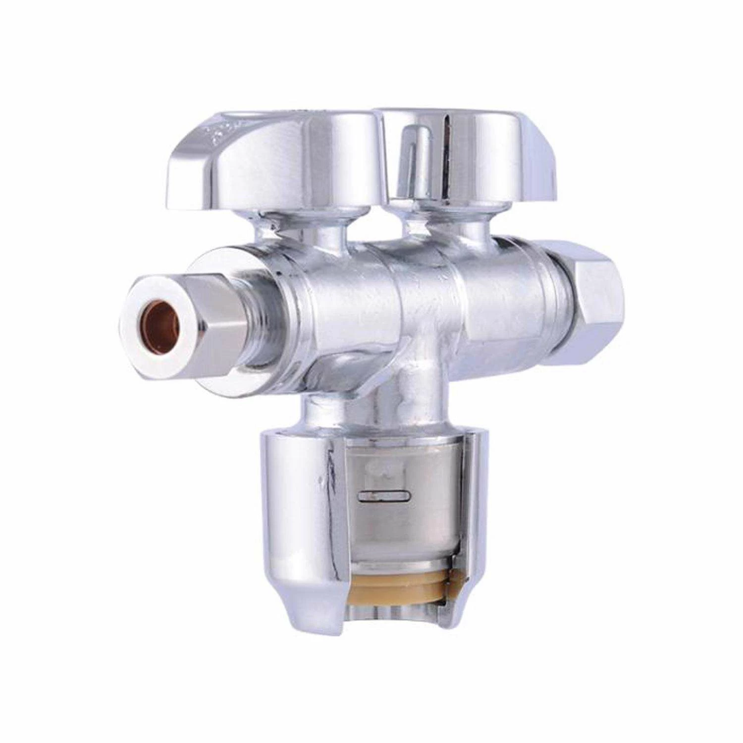 SharkBite 1/2 In. Compression X 3/8 In. Compression Brass Dual Shut-Off Valve