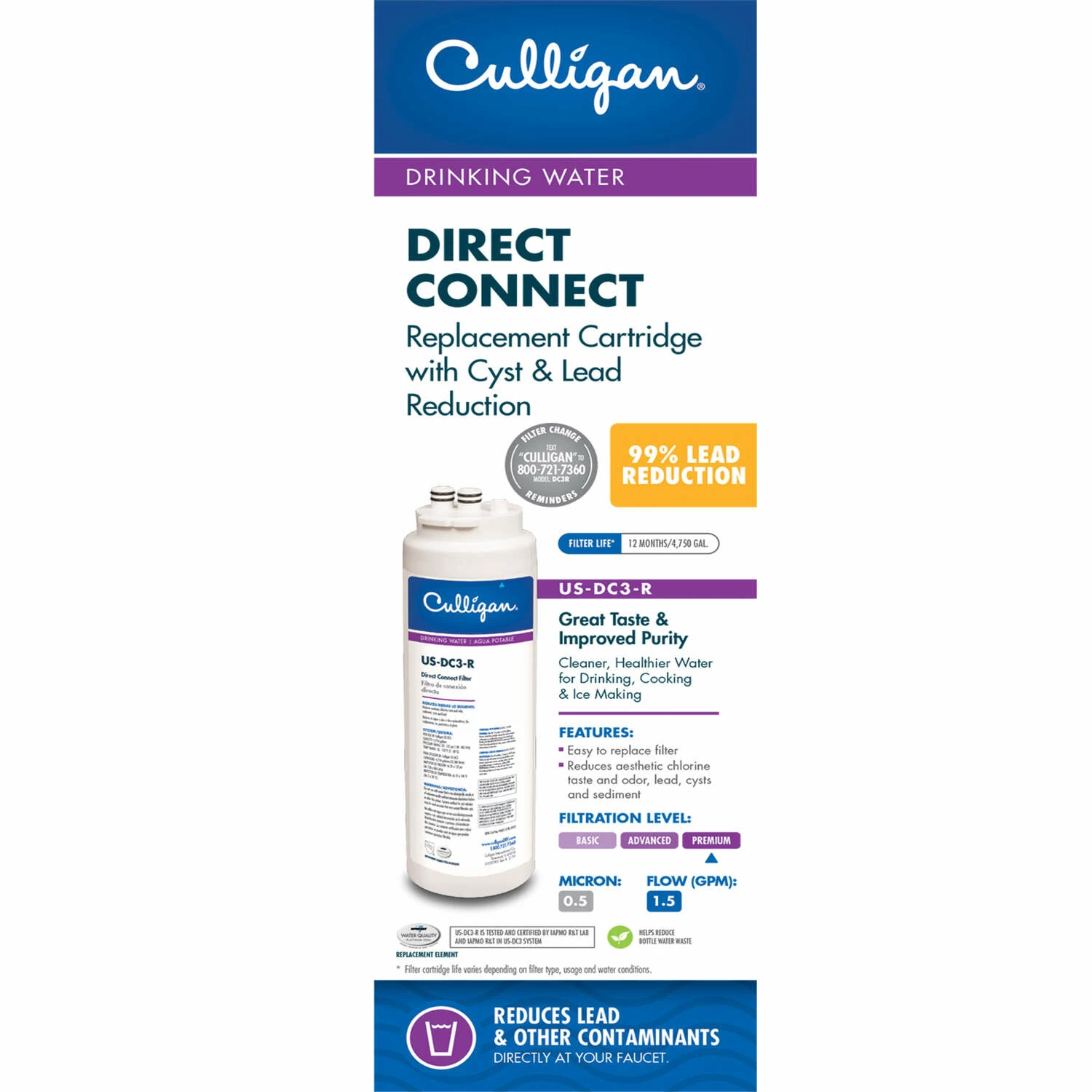 Culligan Under Sink Replacement Cartridge And Filter For Culligan US-DC3