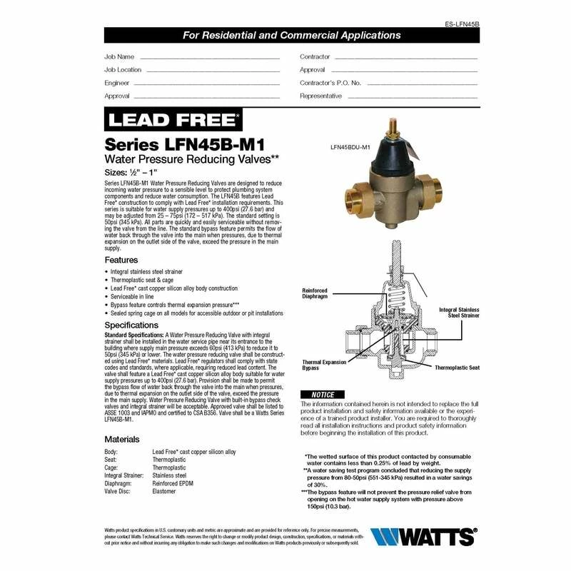 Watts 1 In. Female Solder Union Bronze Water Pressure Reducing Valve 1 In. FNPT 1 Pk - Image 2