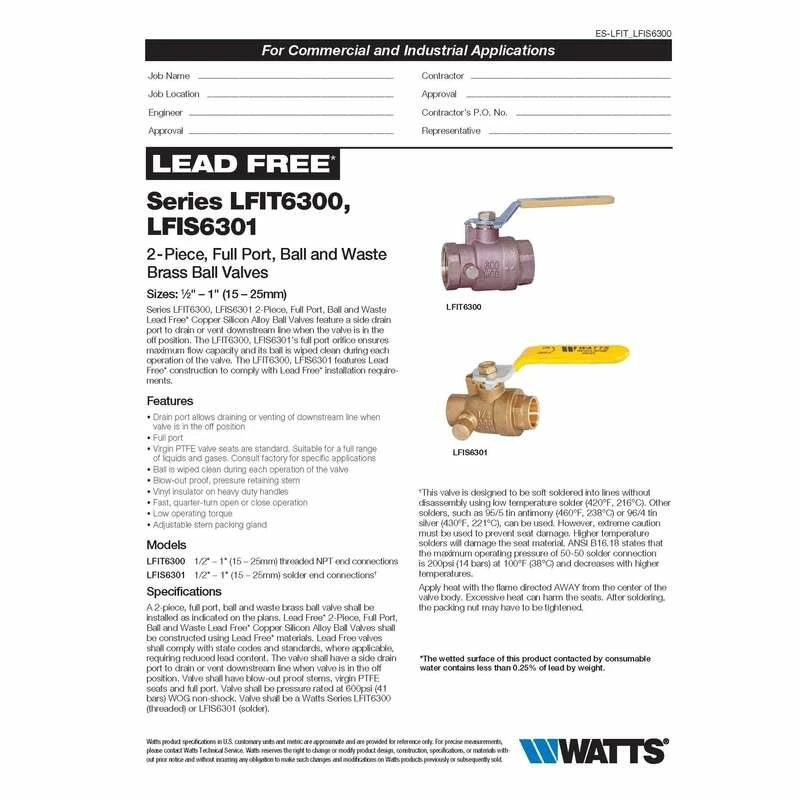 Watts 1/2 In. Brass Solder Ball Valve With Drain Full Port - Image 2